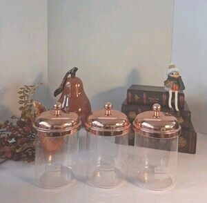 'Bodum' Chambord Copper Top Storage Jars Canister Set; Glass Clear Airtight 3pcs